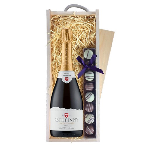 Rathfinny Estate Classic Cuvee Brut Sussex 75cl & Truffles, Wooden Box